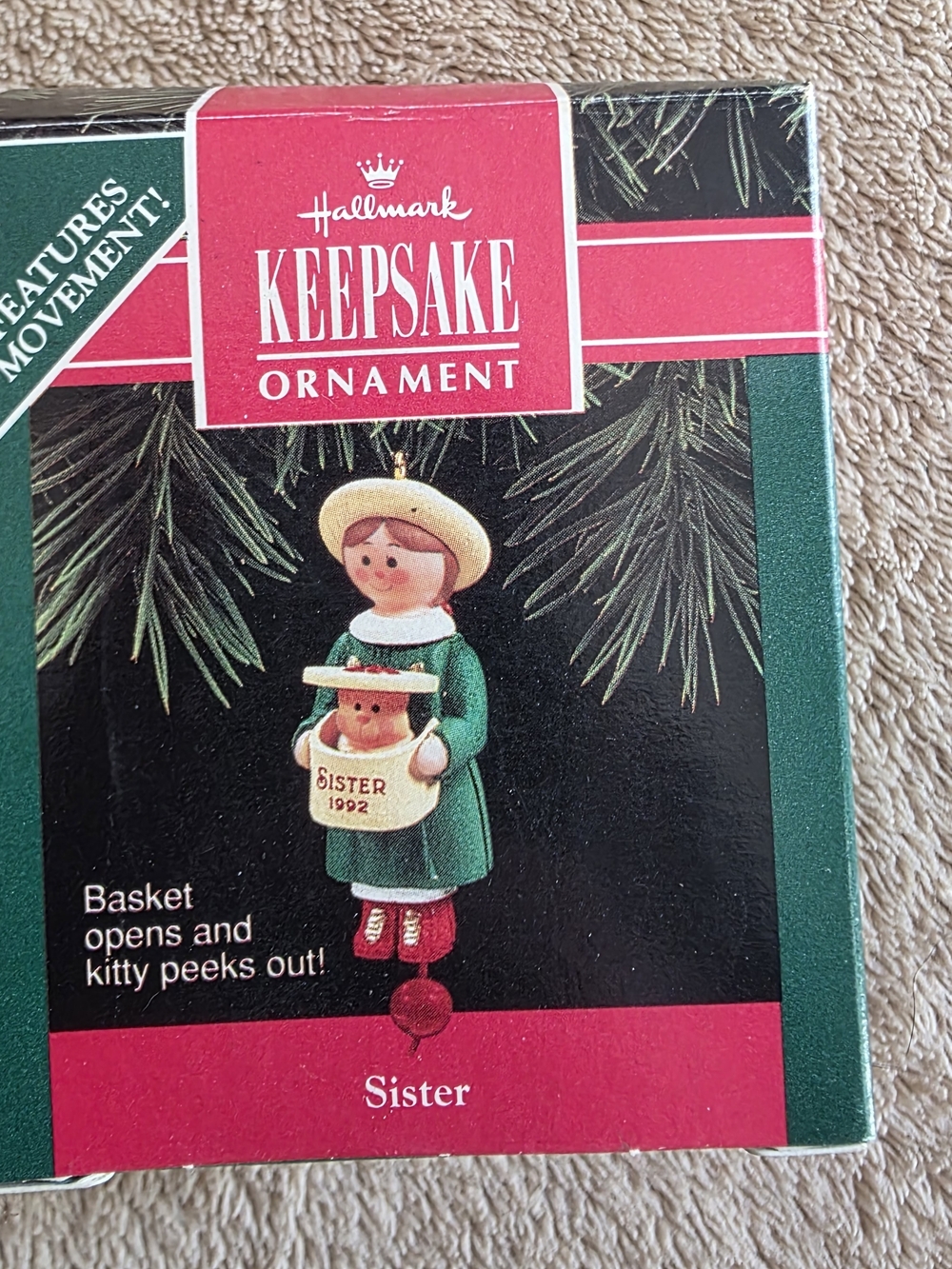Hallmark 1992 Keepsake Sister Kitty Christmas Ornament Features Movement Vintage